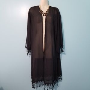 FOREVER 21 Long Black Sheer Kimono